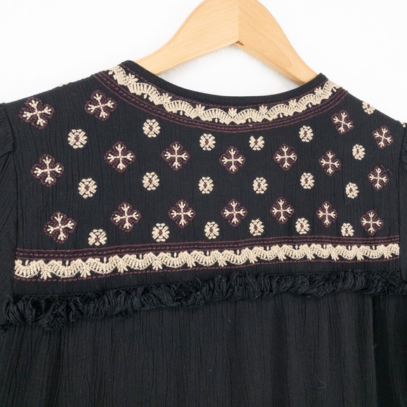 American Eagle Outfitters Dress Womens Small Black Boho Gauzy Fringe Embroidered - Picture 11 of 13